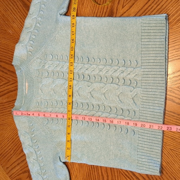 Loft Cable and Popcorn Stitch Raglan Sleeve Crewneck Teal Sweater SP - Picture 6 of 9